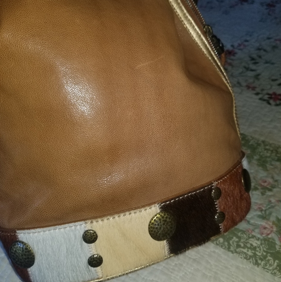 Bridget Shuster Genuine Leather Studded Fringed Multicolor Backpack - Picture 7 of 12